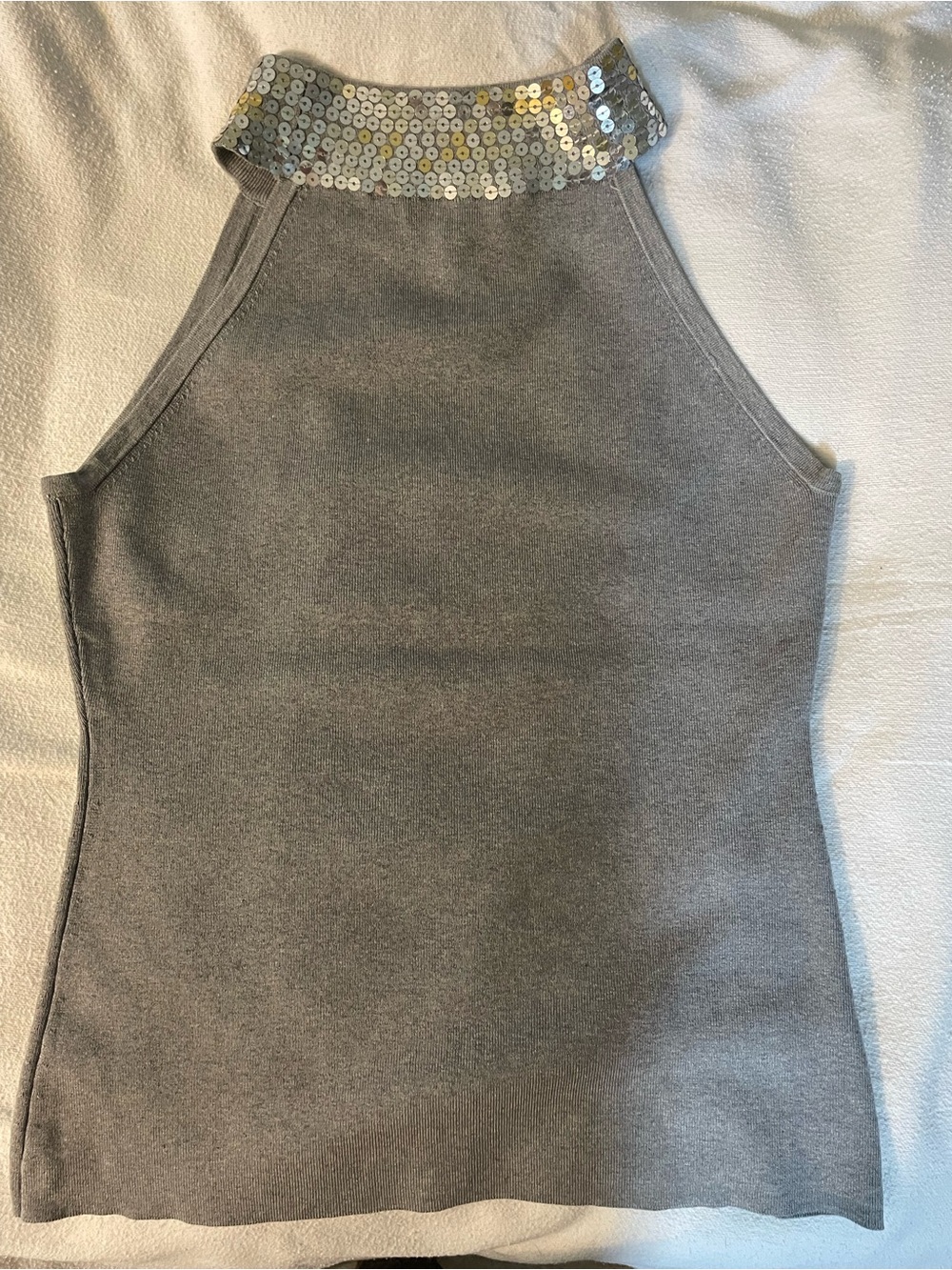 INC International Concepts Gray Silk Knit Halter Top with Jeweled Neckline - Picture 6 of 7